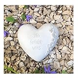 Radami Grabherz Gedenkstein - Ihr fehlt Uns - Grabschmuck Grabdeko Trauerherz 10cm, Handarbeit Natur