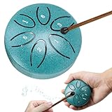 Realtopdo Tongue Drum Steel Tongue Drum 3 Zoll Stahlzungen 6 Töne Zungentrommel Pan Drum Percussion Steel Instrument Handpan Steel mit Schlägeln Meditation Yoga Klangheilung (Gruen)