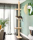 Runesol Kratzbaum deckenhoch, 236-278 cm hoher Katzenbaum mit Mehreren Etagen, Höhenverstellbarer Katzenkratzbaum Beige, große Plattformen und Wandhalterung, Katzenzubehör für Hauskatzen