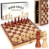 WUFANC Schachspiel Holz 29 x 29cm, Magnetisches Schachbrett Holz mit Starkem Magnetverschluss, Klappbare Holzkiste, Einfache Aufbewahrung, Chess Board mit Schwamm, Schachfiguren Bleiben Unversehrt