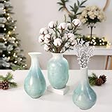 Artisoul® Keramik Vasen Deko, 3er Klein Vasen Set Blumenvasen, Decor Vases für Tischdekoration Regal Deko Kleiner Blumenstrauß Grüne Pflanze, minimalistisches Deko Moderne Wohndekoration(Blau Grün)