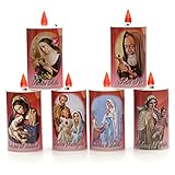 Holyart Einweg-Votivkerze LED öko-elektrisch aus rotem Karton, Unsere Frau Lourdes