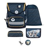 Belmil Compact mit Patches Schulranzen Set 5-teilig mit Brustgurt (405-41/AG/B/S) (Wolves)