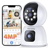YESYAMO Überwachungskamera Innen mit 4MP Doppelobjektiv, 360° PTZ Kamera Indoor, Duale Ansicht, 5Ghz WLAN, Farbe Nachtsicht, Automatische Verfolgung, Babyphone Mit Kamera, 2-Wege-Audio, Cloud-Speicher