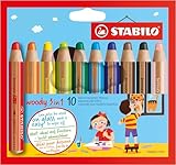 STABILO - Buntstift, Wasserfarbe & Wachsmalkreide - woody 3 in 1-10er Pack