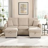 Crlnaup Multifunktionale Ecksofa U-Form-Dreisitzer Polster-Sofa mit Staufunktion – Inklusive Schubladen + Hocker mit Staufach, modular zerlegbares Sofa-Set mit Schlaffunktion,Cord-Stoff