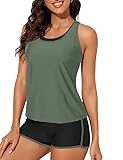 Bsubseach Racerback Tankini Badeanzüge für Frauen 3 Stück Badeanzüge Colorblock Bademode Grün M