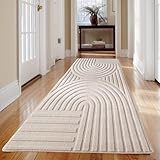 Carpetsale24 Boho Teppich Läufer 80 x 250 cm Creme – Weicher Skandinavischer Flurteppich mit 3D-Effekt – Waschbar & Pflegeleicht – Ideal für Küche, Eingangsbereich oder Bettseite