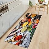 TFLABS Küchenläufer Gewürze & Tischkultur Teppich Läufer Wasserdicht rutschfest, Teppich Läufer Küchenmatte für Küche Flur Wohnzimmer Schlafzimmer Badezimmer 60 x 180cm