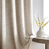 Melodieux Gardinen mit Kräuselband Beige Leinen Optik Halbfrei Vorhänge 2er Set, 245x140cm