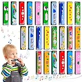 Mundharmonika Kinder, 24 Stück Cartoon Harmonika Kin-der, Kindergeburtstag Mundharmonika mit Doppelter Reihe von 16 Löchern für Kinder Anfänger, Mitgebsel Kindergeburtstag 5 6 7 8 9 10 Jahre