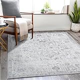 TOPICK Teppich Kurzflor 120x180cm Grau Chenille Vintage Faltbar Suppedünner Waschbar Retro Teppiche Blumen Boho rutschfeste für Innenbereich Küche Wohnzimmer Schlafzimmer Kinderzimmer