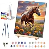 Pujeknm Malen Nach Zahlen Erwachsene Pferd (mit Rahmen Leinwand-mit Holzstaffelei)-DIY Tiere Handgemalt Ölgemälde Kit für Anfänger, Mit Schöne Geschenkbox Handgemalt öLgemäLde Kit, Large 40x50cm