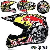 PAESCOY Motorradhelm Cross Damen Herren Full Face MTB Helm Motocross Helm DOT/ECE-Zertifizierter Mit Schutzbrillen Maske Handschuhe Downhill Helm Mopedhelm Schutzhelm Für Cruiser Chopper,Black/D-M