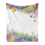 ABAKUHAUS Marine Weiche Kuscheldecke Sofadecke, Wassertiere Fische, Gemütlicher Plüsch für den Innen- und Außenbereich, 125 x 175 cm, Mehrfarbig
