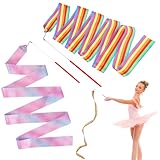 Amaxiu 2 Stück Tanzband,2m Funkelnde Regenbogen Gymnastikbänder Tanzbänder Tanzstäbe wirbelnde Tänzer Rhythmus Luftschlangen für Kinder Mädchen Erwachsene Talentshows künstlerisches Tanztraining(B)