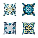 4er Set Kissenbezug 60x60cm Blaues und Grünes Muster Bezug Couchkissen Modern Sofakissen Dekorative Kissenhüllen Weich Zierkissen Art Deko Kissen für Schlafzimmer Wohnzimmer Sofa, Weihnachten N5111