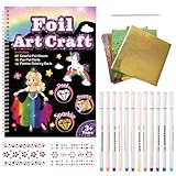 NewZC Folienspaß Einhörner Prinzessinnen Stickerbücher Kreativ Malset DIY Färben Aufkleber Kinder Bastelsets mit Acrylstifte Geschenk für Mädchen Marker Malbücher Bastelkoffer von 5–10 Jahren Kinder