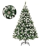 GIGALUMI Künstlicher Weihnachtsbaum mit Schnee-Effekt 150cm 760 Spitzen Tannenbaum mit beschneiten Ästen und Tannenzapfen inkl. Metallständer