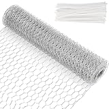 Lxoraziy Hasendraht Hühnerzaun Verzinkt, 0.4 m x 15 m Hasendraht, Kaninchendraht mit 50 Cable Ties, Volierendraht Hasendraht Drahtgitter Drahtzaun Drahtgeflecht, Maschen 25 mm