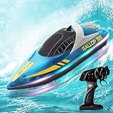 Zhwidnerso Ferngesteuertes Boot mit LED-Licht, 2,4-GHz Rennboote, Nie-Kentern Boot Ferngesteuert, 9.3MPH Speedboot Motorboot für Kinder ab 8 Spielzeug, Seen, Pools, Erwachsene