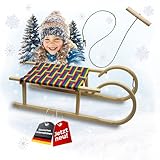 Hörnerrodel 100 cm mit Gurtsitz bunt - Holzschlitten aus massivem Buchenholz - Hörnerschlitten Rodelschlitten für 2 Personen mit Zugseil & Stahlkufen - robust & langlebig