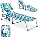 GYMAX Sonnenstuhl, Klappliege mit Gesichts-/Armlöchern, Tragegriffen & Seitentasche, tragbarer leichter Layout, Strandstuhl für Outdoor/Indoor, Face Down Sonnenliege (1, Blauer Streifen)