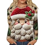 Weihnachts-Sweatshirt für Damen, niedliches 3D-Grafik-Sweatshirt, lustig, langärmelig, Damenbekleidung, Basic-Sweatshirt, Vintage-Pullover, hot pink, XXL