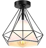 Vintage-Deckenleuchte, industriell, Retro, aus Metall, Käfig, Ø 25 cm, Diamantform, Hängeleuchte, Beleuchtung für Schlafzimmer, Wohnzimmer, Küche, Flur (schwarz)