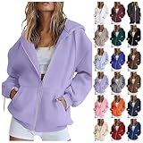 Generisch Damen Hoodie Sweatjacke Baumwoll Zipper Sweatshirtjacke Damen Pullover Oberteile Kapuzenjacke Lang Sweatshirt Kapuzenpullover Mit Kapuze Langarm Sport Style Mit Reißverschluss Oversize
