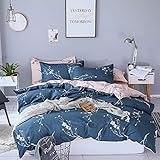 Boqingzhu Bettwäsche 135x200cm Blumen Blümchen Romantisch Blau Rosa Bettbezug Set 2 Teilig Microfaser Wende Bettwäsche Bettdeckenbezug mit Reißverschluss und 80x80cm Kissenbezug