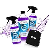 Liquid Elements – Scheibenfrostschutz Winter Set mit 1x Frostschutzmittel, 2X Enteiserspray & 1x Eiskratzer – Auto Enteiser Zubehör für effektiven Frostschutz an kalten Tagen (Cherry Tec)