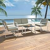 KTHLBRH Gartenmöbel Set Terrassenmöbel Balkonmöbel 4-TLG. Garten-Lounge-Set mit Auflagen Stahl Weiß