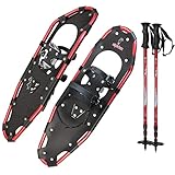 ALPIDEX Schneeschuhe Aluminium Rahmen Damen Herren ab Schuhgröße 36 bis 135 kg Ratschenbindung Tragetasche, Farbe:Black/Red 30 mit Stöcken