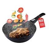 RESTO Bratpfanne 24 cm, tiefe Wokpfanne aus geschmiedetem Aluminium mit vierschichtiger Marmor-Antihaftbeschichtung – abnehmbarer Griff - für alle Herdarten geeignet, auch Induktion