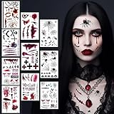Halloween Tattoo, 10 Blatt Halloween Karneval Kostüm Damen Herren Gesicht Aufkleber, Zombie Vampir Hexe Narben Gruselig Fasching Gesichtstattoo, Erwachsene Kinder Faschingskostüme Schminke Accessoires