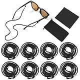 LUFFLOK 8 Stück Brillenband, Schwarze Nylon-Brillenkette für Damen & Herren, Einstellbar Sonnenbrillen Band für Laufen, Sport, Outdoor, mit Mikrofaserreinigungstuch und Aufbewahrungstasche (Schwarz)