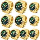 Landical 10-teiliges Fingeruhren-Set, verstellbare Ringuhr für Damen und Herren, kreativ, elastisch, rund, Quarzuhrring, Grün / goldfarben, Normal, Modern