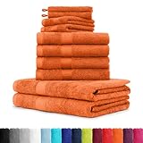 BaSaTex 10er Pack Handtuch Set - Frottee Handtücher mit Aufhängeschlaufe - 4X Handtuch, 2X Duschtuch, 2X Gästetuch, 2X Waschhandschuh - Öko-Tex Made in Green Zertifiziert - Terra Orange