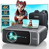 Beamer, [Autofokus/Trapezkorrektur] Beamer Heimkino, 1080P Full HD Beamer Unterstüt 4K Video mit WiFi6 Bluetooth, YABER 28000 Lumen Tragbare Projektor Outdoor 300' Display, für Smartphone/TV Stick/PS5