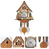 Eujgoov Antike Hölzerne Kuckucksuhr-Wanduhr, Automatische Schaukelglocke, Traditioneller Nordwesteuropäischer Stil, Mitteldichte Faserplatte, Batteriebetrieben (CM005)