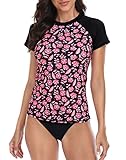 LRD Damen Rashguard-Shirt, kurzärmelig, LSF 50, schnelltrocknend, aktives Schwimmshirt, Rosa Hibiskus, S
