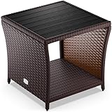 Casaria® Polyrattan Beistelltisch mit WPC Tischplatte 45x45x40cm 80 kg Belastbarkeit Wetterfest Outdoor Garten Terrasse Balkon Tisch Gartenmöbel Braun