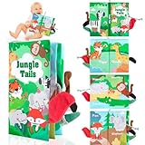Baby Spielzeug ab 0 3 4 6 Monate, Babyspielzeug 0-6 Monate, Knisterbuch Fühlbuch Baby, Thema Dschungeltiere Spielzeug Baby, 3D Stoffbuch Baby für Jungen Mädchen