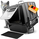 CROPLAS Katzenklo mit Deckel und Aktivkohlefilter + [ Katzenklo Matte ] + [ Katzenklo Schaufel ] - Katzen Zubehör - Katzentoilette mit Deckel, Katzenklo XXL, modernes Katzenklo geschlossen Schwarz
