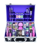 Bliss Schminktasche mit veganen Schminkprodukten - Kompletter Schminkkoffer mit Lidschatten, Rouge, Lippenstift, Augenbrauenwachs und -puder, Pinseln - Aluminium-gerahmter Schminkkoffer Organizer