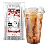 Togo-Trinkbecher mit Deckel, transparent, 680 ml, Einweg-Trinkbecher mit Trinkhalmdeckel für Smoothie, kaltgebrühten Eiskaffee, Limonade, Ice Latte, Boba, Partygetränke, 680 ml, 50 Stück
