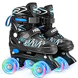 Hozzen Rollschuhe Kinder, 4 Größen Verstellbare Quad Rollschuhe Jungen für Anfänger, Bequeme und Atmungsaktive Rollschuhe für Kinder mit Aufbewahrungstasche für Weihnachts und Geburtstags Geschenke S