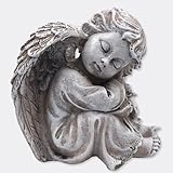 Logbuch-Verlag Sitzender Engel Grau H11,5 cm – Grabengel Figur nachdenklich mit Flügeln, wetterfest aus Polyresin als Gedenk-Deko oder Trostspender