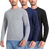 E-LIINJOYE 3 Pack Baumwolle Langarmshirts Herren Basic Rundhals Unterhemden Langarm Tshirts Komfort Freizeit Arbeit Longsleeve Tops Männer-3XL,3P1